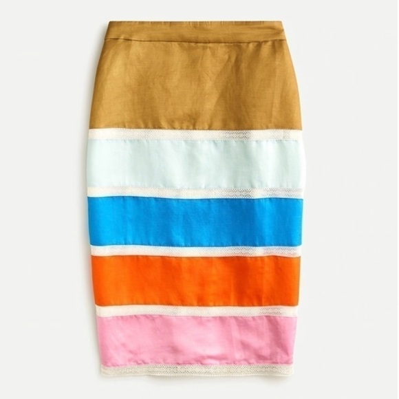 NWT J.Crew Crochet Ribbon Pencil Skirt, Colorblock Multicolor, Linen Blend Sz‎ 6 - Picture 1 of 13